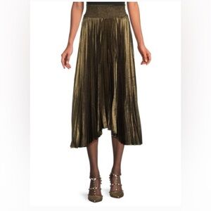 Elie Tahari Metallic Pleated Midi Skirt Large NWT